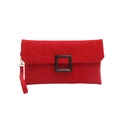 Borsa sottobraccio rossa in stile francese con texture leopardata e fibbia nera opaca - Rosso