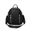 Fashionable black faux leather backpack with quilted pattern and dual silver zippers - Black (4009)