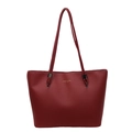 Dark red faux leather tote bag with gold lettering and litchi texture finish - Red