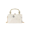 Acrylic evening clutch in white marble finish with gold handle and chain strap - Cream