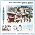 Kit adesivi stile antico con scenario di padiglione innevato e materiale PET - Padiglione Sud nella Neve Profonda