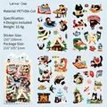 Winter Ode set of 4 PET waterproof stickers with cute black cat and dog illustrations - Winter Ode