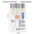 Set of 10 assorted metallic color soft brush pens in a transparent PVC storage box - 10-Color Set