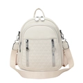 Chic cream white plaid embossed women backpack with versatile wide shoulder straps - White (4009)