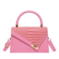 Roze vintage handtas met krokodillenpatroon, gouden sluiting en afneembare schouderriem - Roze