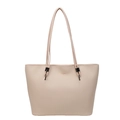 Minimalist beige tote bag in lychee texture faux leather with long shoulder straps - Khaki