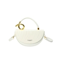 Borsa a tracolla a mezzaluna in pelle bianca con trama a onde e manico in metallo oro - Bianco
