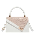 Kleine witte en roze handtas met krokodillenpatroon, vierkant model met gouden accenten - Wit