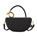 Sac lune noir texturé avec poignée spirale dorée et bandoulière amovible élégante - Noir