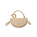 Borsa a mezzaluna beige con trama a onde e manico unico in metallo dorato - Cachi