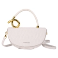 Sac à main blanc demi-lune texture tressée avec poignée dorée et bandoulière - Blanc