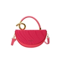 Borsa a mezzaluna rosa vivace con trama a onde e manico circolare dorato chic - Rosa Rosso