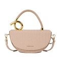 Sac à main demi-lune beige tressé avec nœud doré décoratif et bandoulière amovible - Kaki