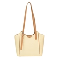 Large beige tote bag with brown straps and textured leather finish for women - Off White