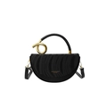 Black half-moon leather crossbody bag with wave texture and gold knotted metal handle - Black