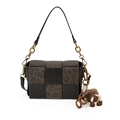 Bolso bandolera negro vintage con solapa de leopardo y correa de cadena dorada - Sin Colgante / Gris