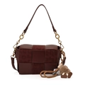 Bolso vintage burdeos en cuero y patchwork de leopardo con correa de cadena - Sin Colgante / Burdeos