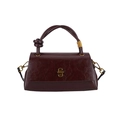 Chic burgundy oil wax leather crossbody bag with a gold twist lock and knot handle - Burgundy