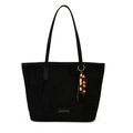 Sac cabas noir en daim avec de longues anses et une chaîne décorative en bois - Noir Style 2 (avec Pendentif)