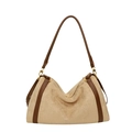 Beige Shopper aus mattem Wildleder mit braunen Lederriemen und Goldbeschlägen - Khaki
