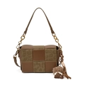 Bolso bandolera trenzado marrón con detalles de leopardo y colgante de peluche - Sin Colgante / Caqui