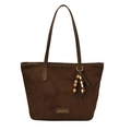 Sac fourre-tout en daim marron foncé avec pompon en perles et logo métallique - Café Style 2 (avec Pendentif)