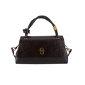 Dark brown pleated patent leather handbag with vintage metal buckle and top handle - Brown