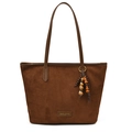 Sac cabas en daim marron foncé avec poignées en cuir et gland décoratif en perles de bois - Marron Style 2 (avec Pendentif)