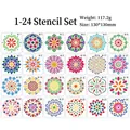 Lot de 24 pochoirs mandala 130x130mm pour peinture DIY et divers projets artistiques - Ensemble n° 1-24