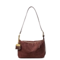 Borsa sottobraccio minimalista in pelle scamosciata marrone con ciondolo a catena - caffè