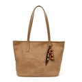 Sac fourre-tout marron en daim avec pendentif en perles et longues bandoulières - Khaki Style 2 (avec Pendentif)