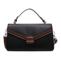 Bolso bandolera en contraste negro y marrón con hebilla plateada y asa superior - Negro