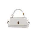 White rectangle flap handbag with a unique knot handle and gold-tone twist lock - White