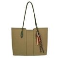 Borsa tote verde oliva in pelle opaca con spalline e pendente di perline elegante - Verde