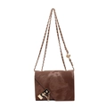 Deep brown chain shoulder bag with vintage texture and black-gold lock hardware on white background - Coffee
