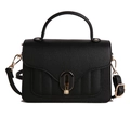 Classic black litchi pattern leather handbag with gold hardware and V-shaped flap - Black