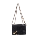 Chic black chain shoulder bag with glossy finish and adjustable gold ball strap - Black