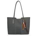 Borsa tote opaca grigio scuro con cuciture minimaliste e nappa decorativa - Grigio