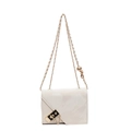 Chic off-white crossbody chain bag with asymmetrical flap and gold-tone key metal lock - White