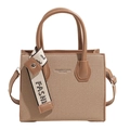 Bolso tote de lona caqui con ribete de cuero marrón y correa de hombro de moda - Caqui