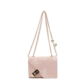Pale pink chain crossbody bag with marble pattern texture and gold-tone geometric lock - Pink