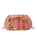 Pink woven round box bag with bold golden C-shaped handle and elegant chain strap - Pink