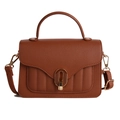 Vintage brown textured leather small square handbag with vertical stitching and gold buckle - Brown
