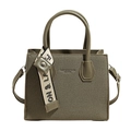 Bolso tote de lona verde oliva con asas de cuero y correa tejida con letras decorativa - Verde
