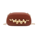 Brown wave pattern clutch bag with gold chain strap and elegant metallic wave accent - Brown