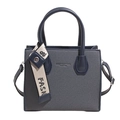 Retro canvas tote bag in dark grey and navy blue with fashion strap and leather handles - Blue