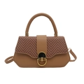 Chic camel and brown herringbone patchwork hexagon tote bag with golden U-lock - Khaki