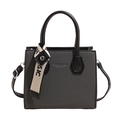 Elegant dark grey tote bag with contrast black handles and woven texture finish - Black