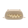 Elegante borsa da sera oro champagne con decoro ondulato e sottile tracolla oro - Oro