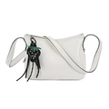 Borsa tote bianca minimalista con trama in pelle e ciondolo a fragola nero - Senza Ciondolo / Bianco
